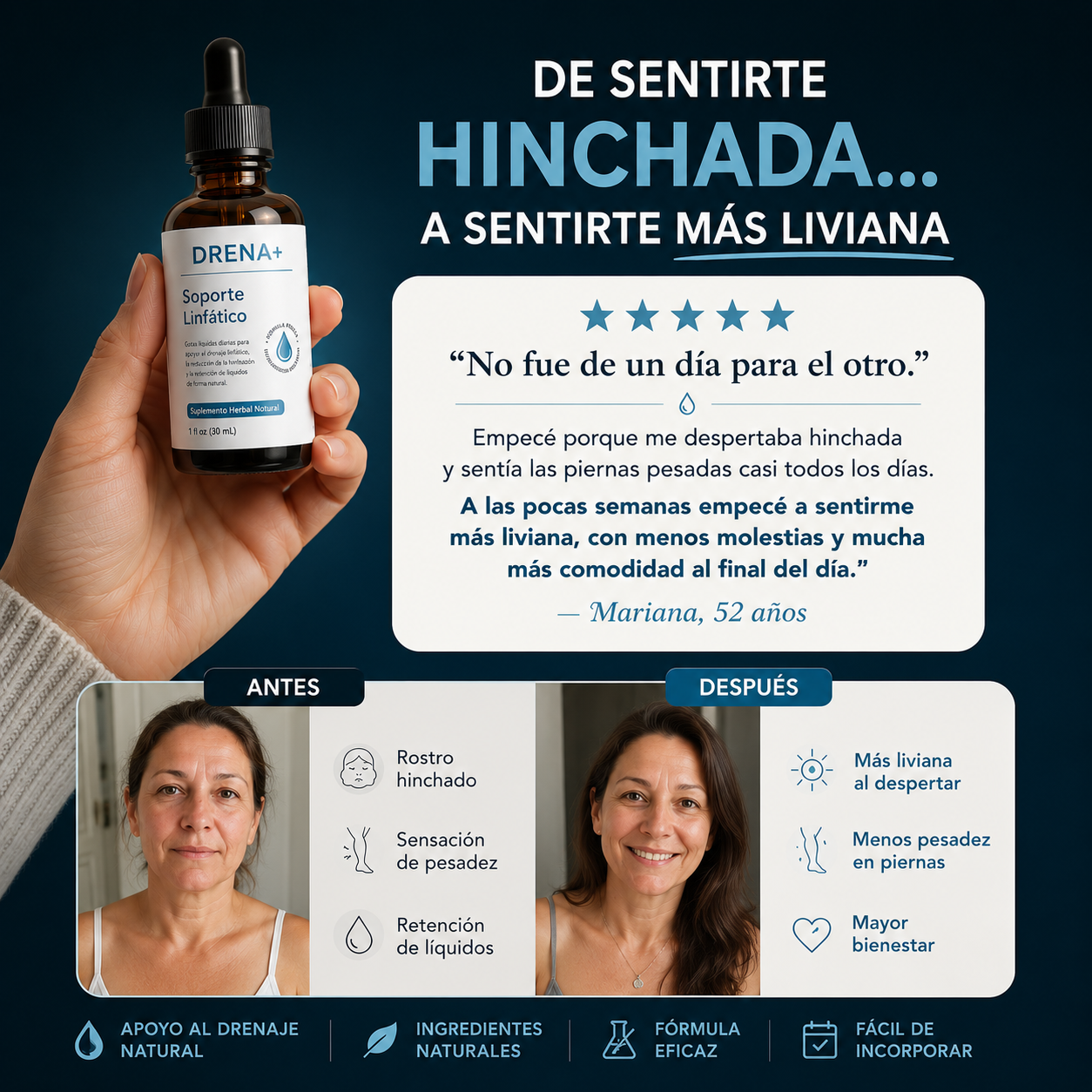 Drena+™ - Soporte Linfático para la Retención de Líquidos